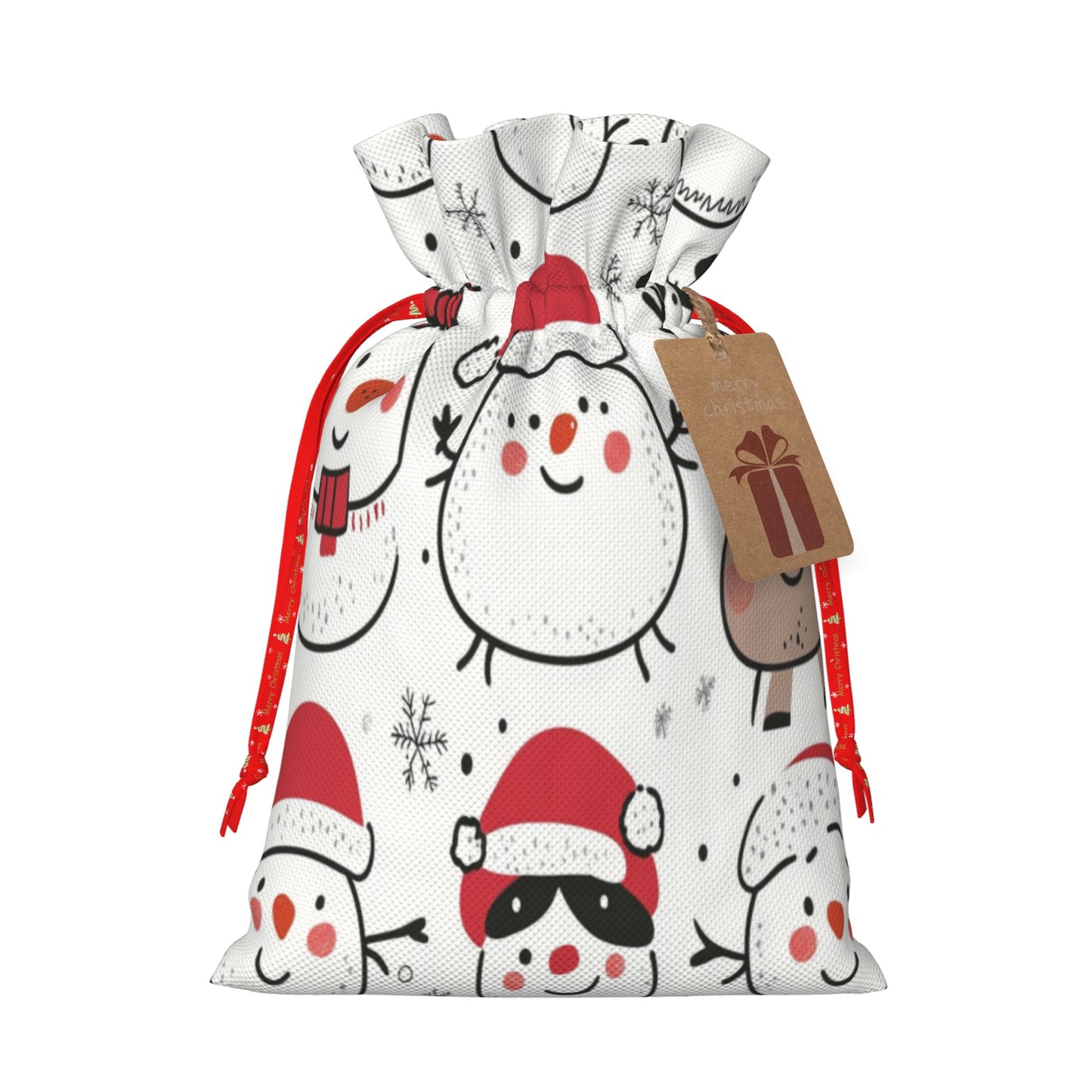 Christmas Snowman Cartoon Gift Bag – Festive Drawstring Gift Sack (Available in Multiple Sizes)