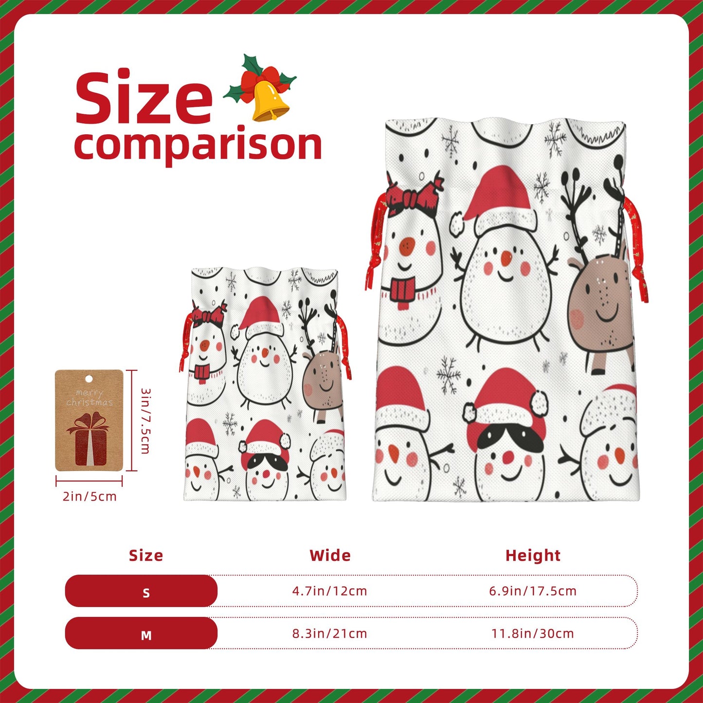 Christmas Snowman Cartoon Gift Bag – Festive Drawstring Gift Sack (Available in Multiple Sizes)