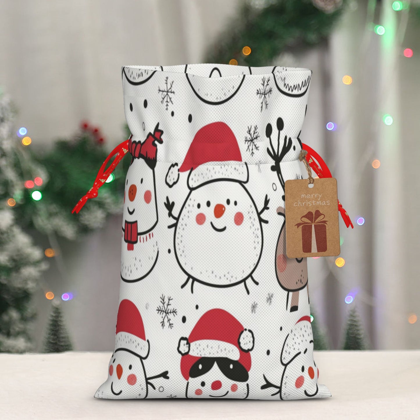 Christmas Snowman Cartoon Gift Bag – Festive Drawstring Gift Sack (Available in Multiple Sizes)