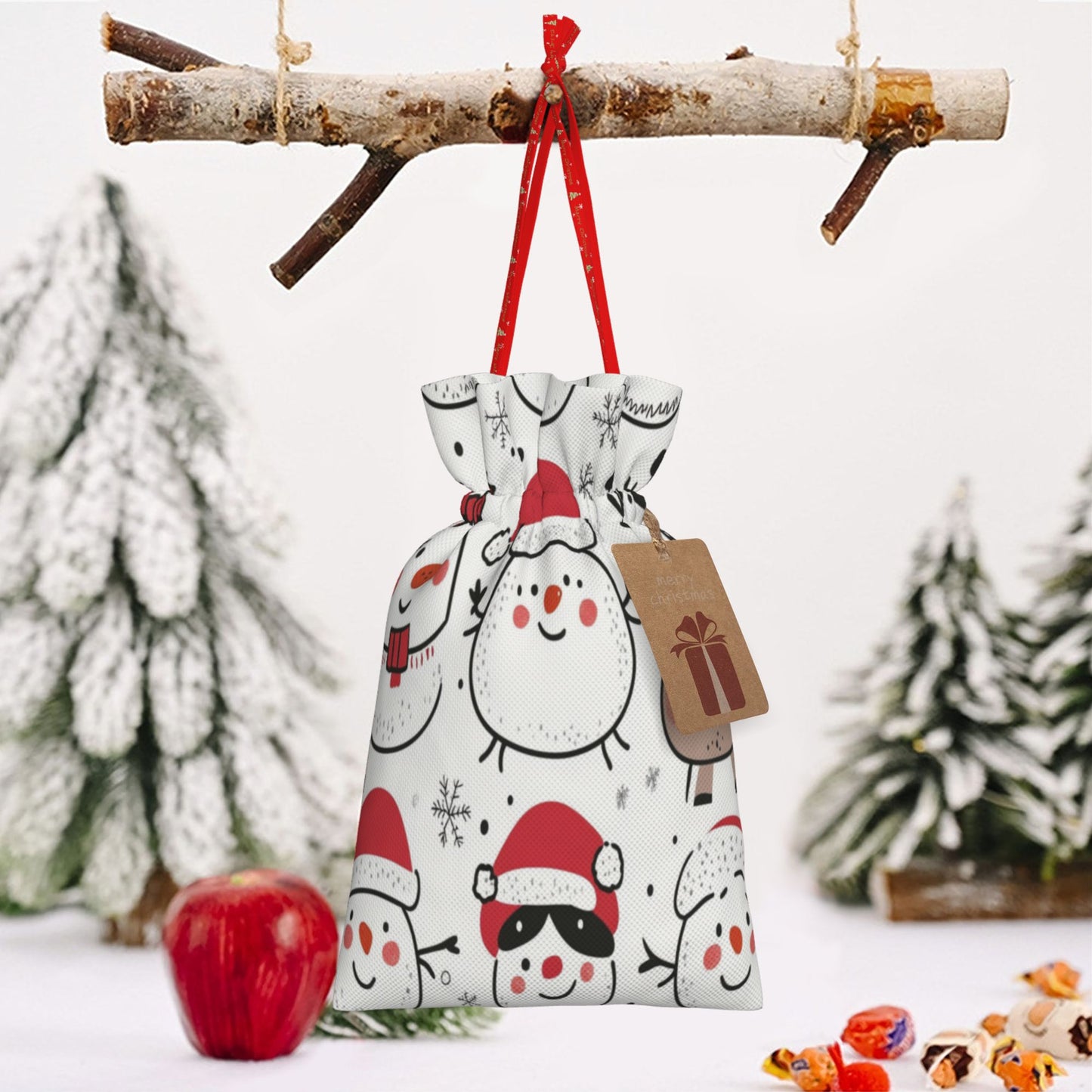 Christmas Snowman Cartoon Gift Bag – Festive Drawstring Gift Sack (Available in Multiple Sizes)