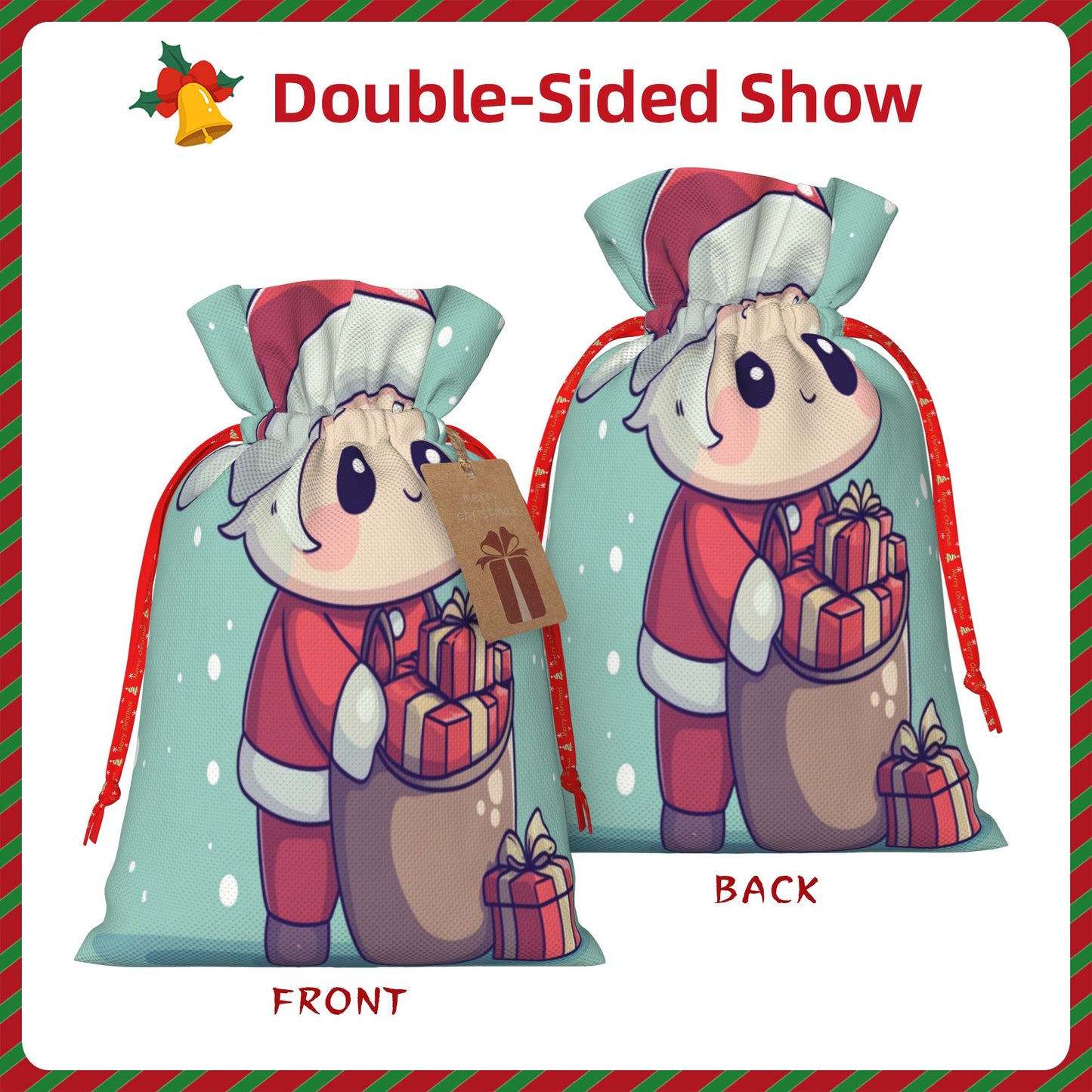 Cute Santa Claus Cartoon Gift Bag – Festive Drawstring Gift Sack (Available in Multiple Sizes)