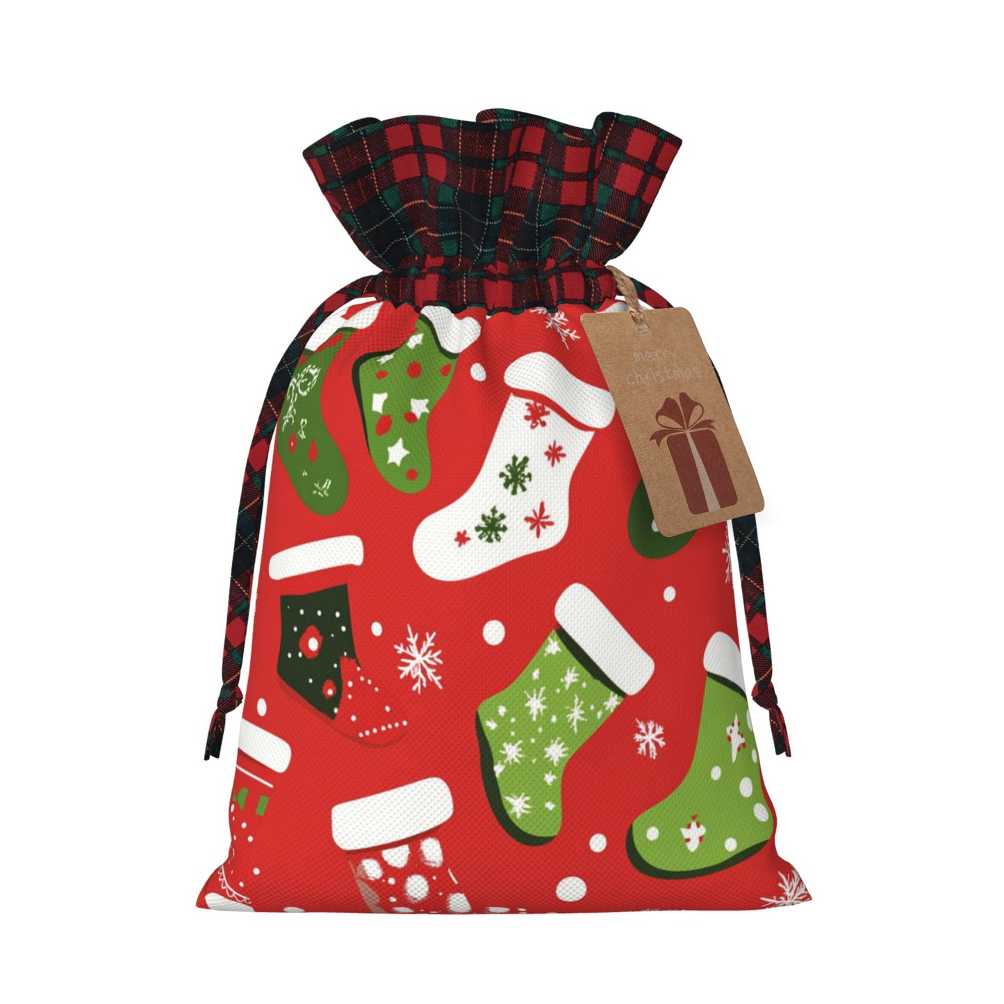 Christmas Stocking Pattern Gift Bag – Festive Drawstring Packaging Bag (Multiple Sizes)