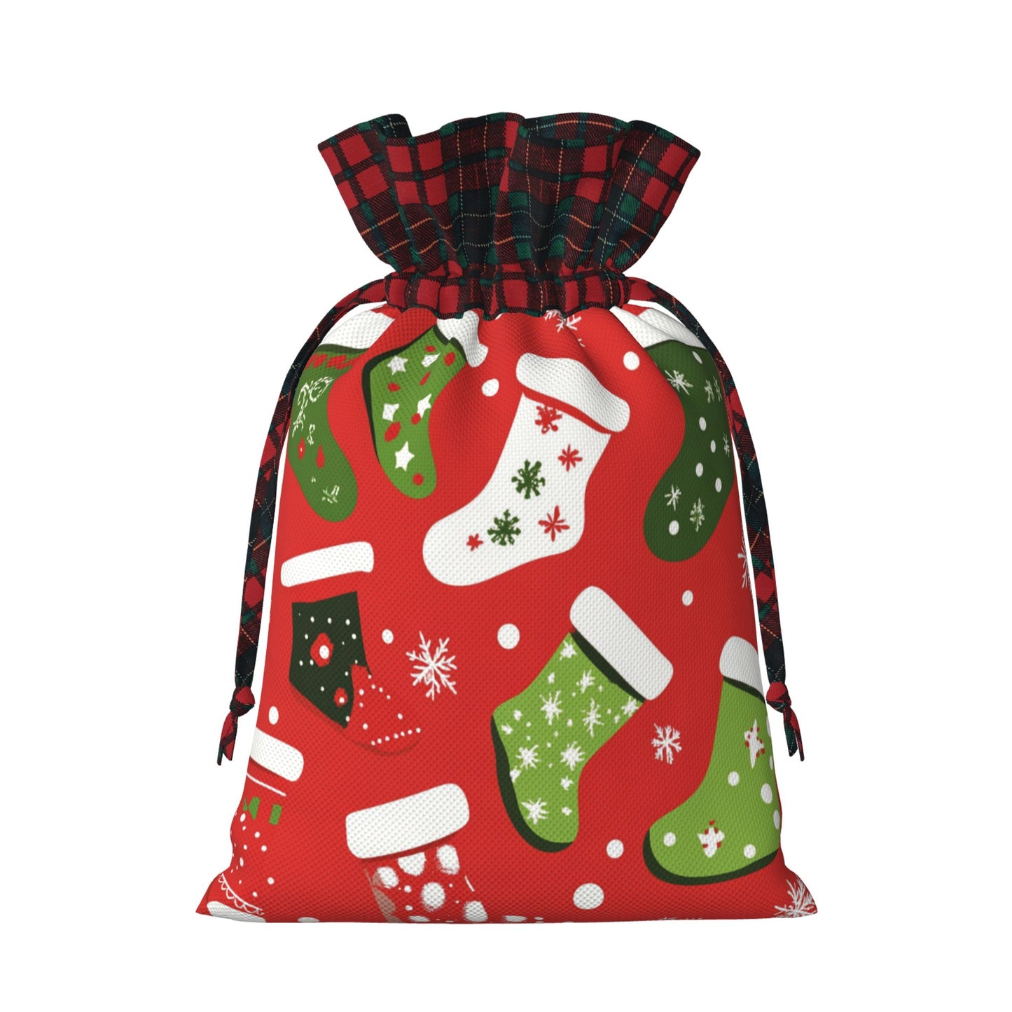 Christmas Stocking Pattern Gift Bag – Festive Drawstring Packaging Bag (Multiple Sizes)