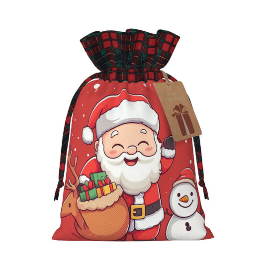 Christmas Burlap Drawstring Gift Bags - Cute Santa Claus Design, Holiday Gift Wrap Bags