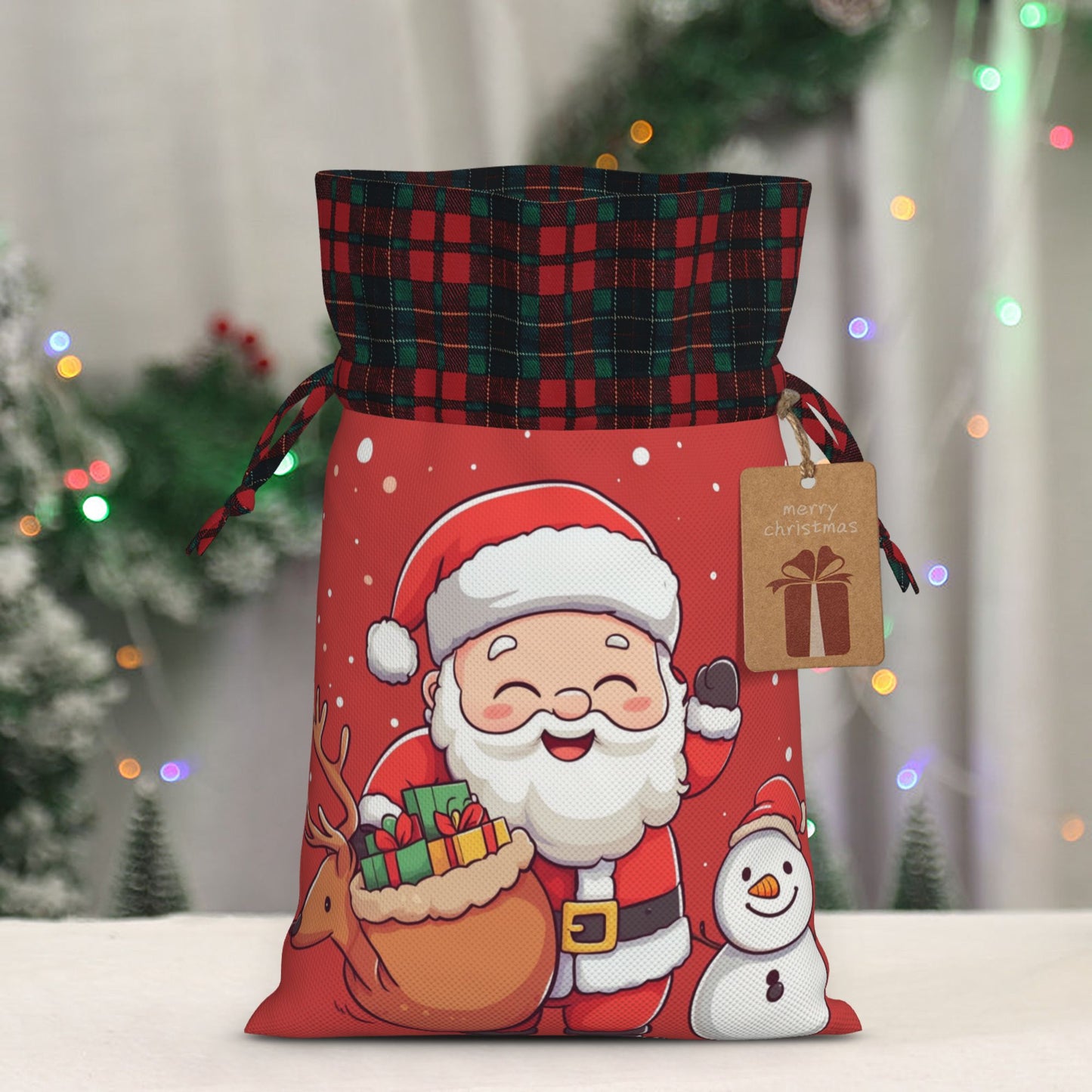 Christmas Burlap Drawstring Gift Bags - Cute Santa Claus Design, Holiday Gift Wrap Bags