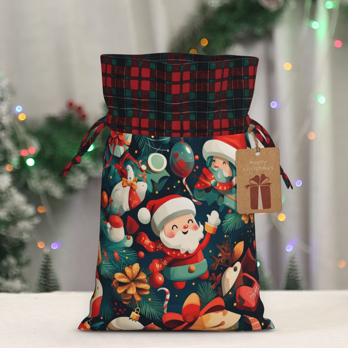 Christmas Themed Burlap Drawstring Gift Bags - Festive Decoration & Gift Wrapping Bag