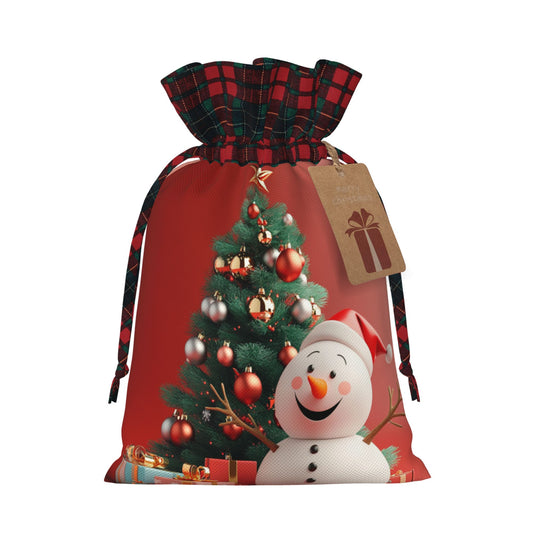 Christmas Snowman Themed Burlap Drawstring Gift Bags - Festive Decoration & Gift Wrapping Bag