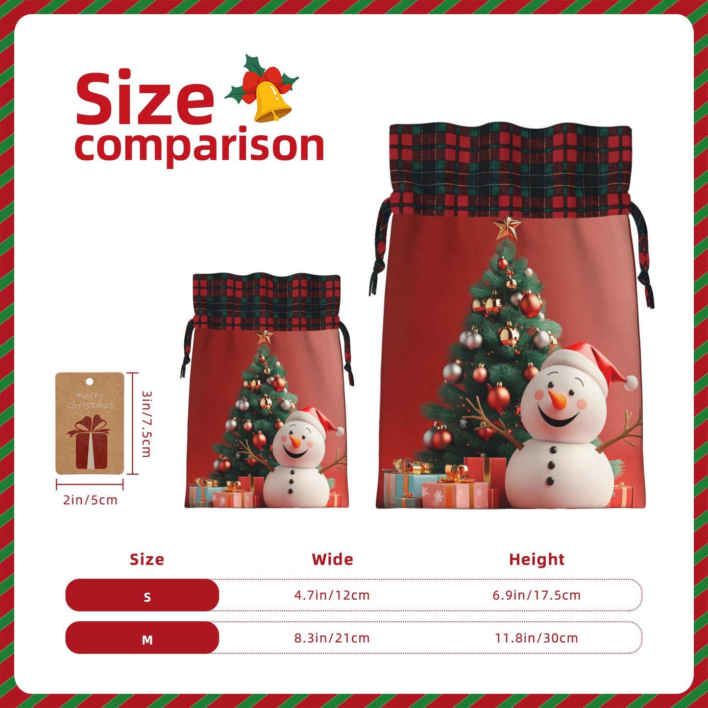 Christmas Snowman Themed Burlap Drawstring Gift Bags - Festive Decoration & Gift Wrapping Bag