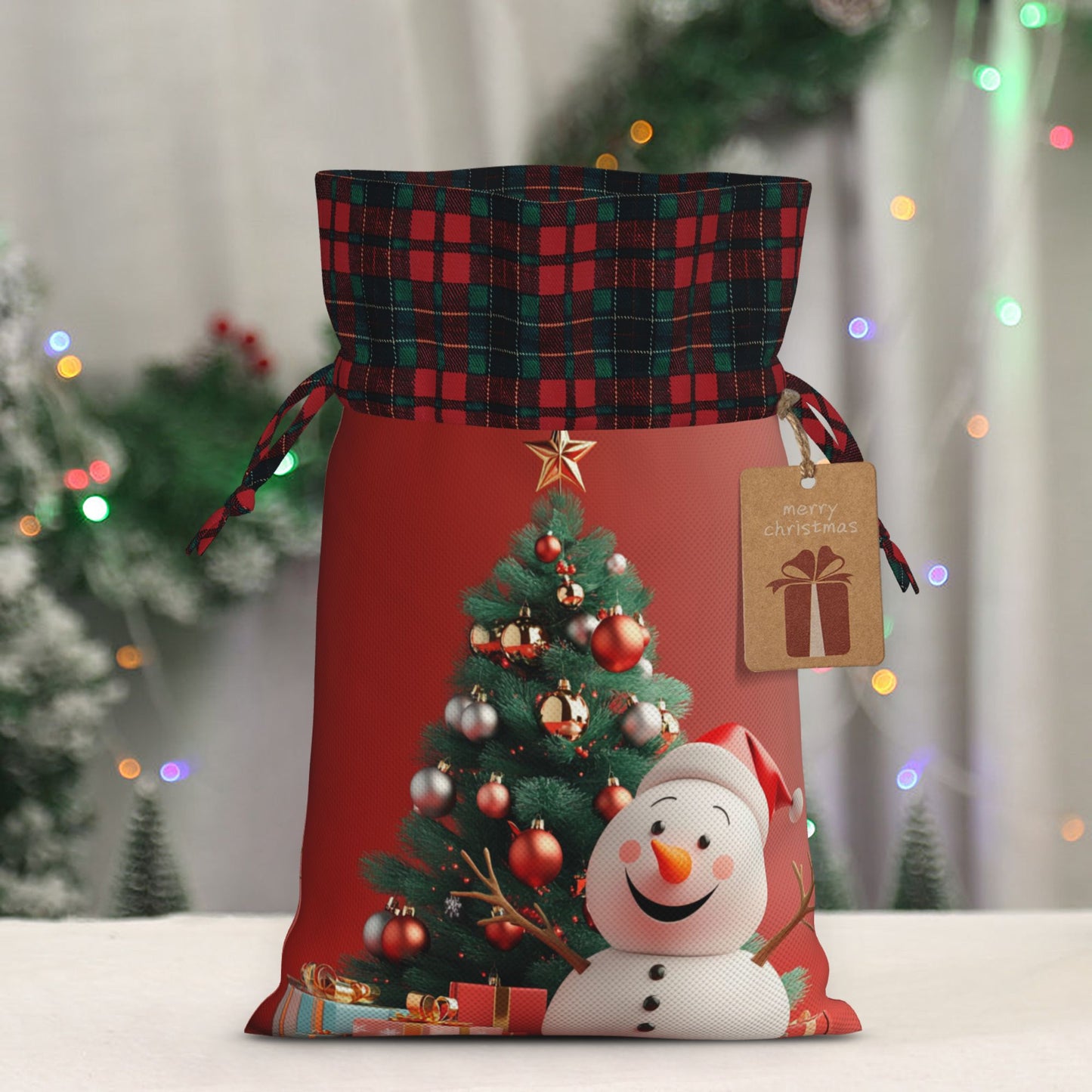 Christmas Snowman Themed Burlap Drawstring Gift Bags - Festive Decoration & Gift Wrapping Bag