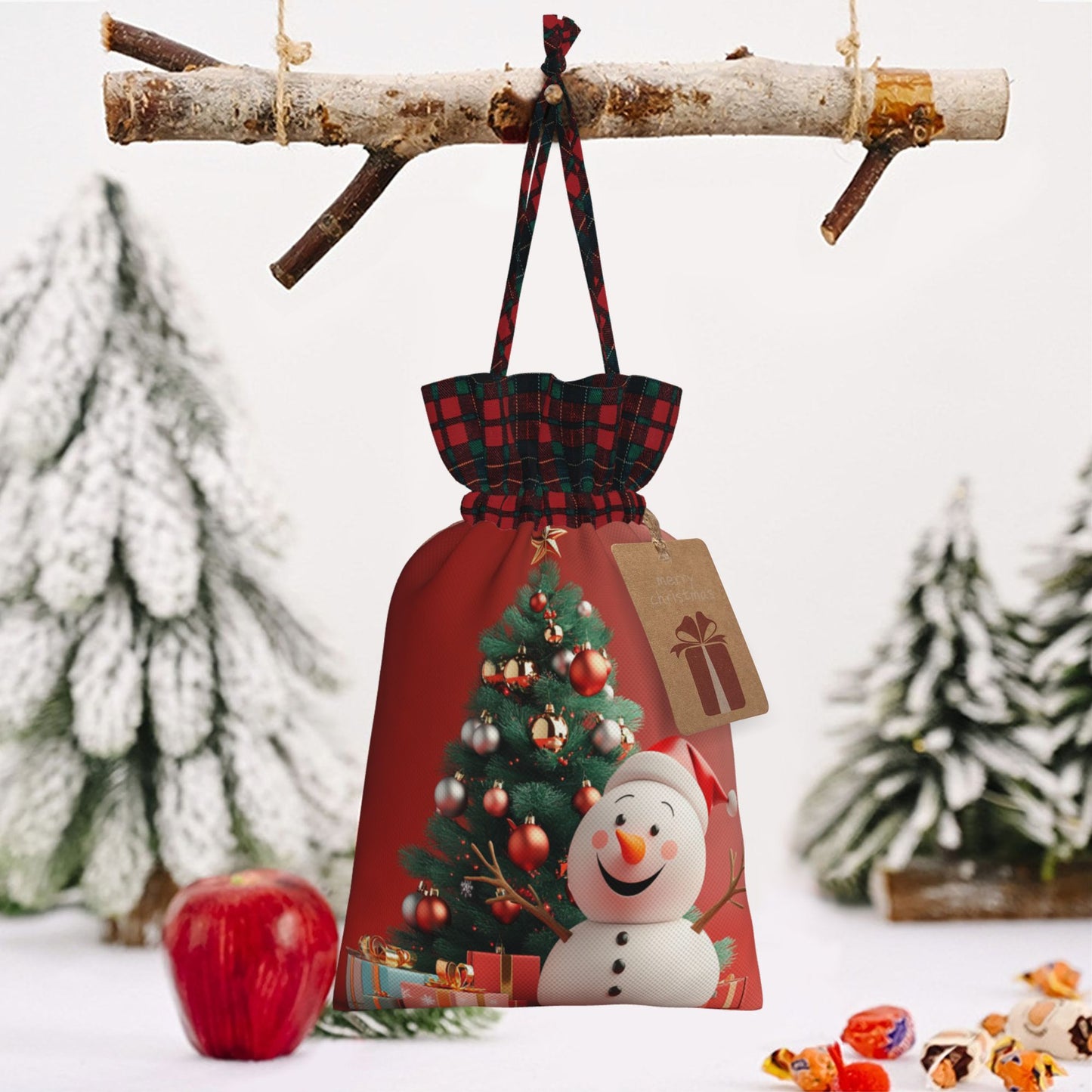 Christmas Snowman Themed Burlap Drawstring Gift Bags - Festive Decoration & Gift Wrapping Bag