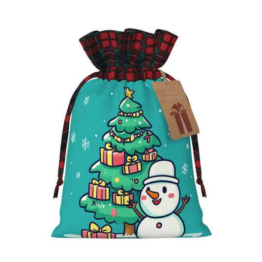 Christmas Snowman & Christmas Tree Burlap Drawstring Gift Bags - Adorable Holiday Wrapping Bags