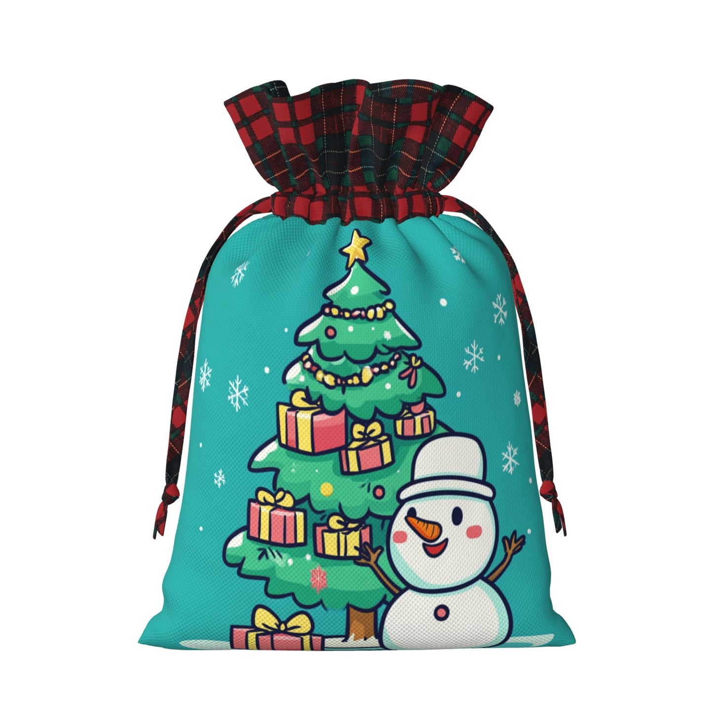 Christmas Snowman & Christmas Tree Burlap Drawstring Gift Bags - Adorable Holiday Wrapping Bags