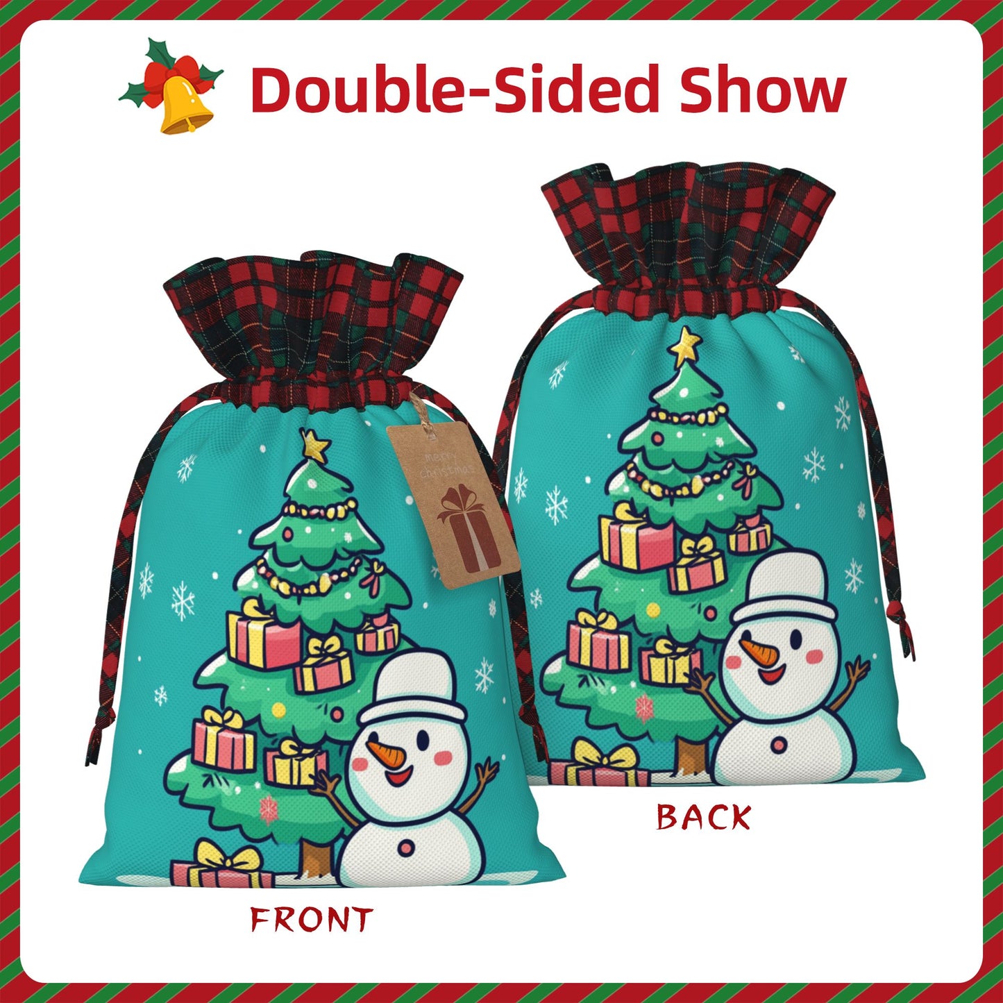 Christmas Snowman & Christmas Tree Burlap Drawstring Gift Bags - Adorable Holiday Wrapping Bags