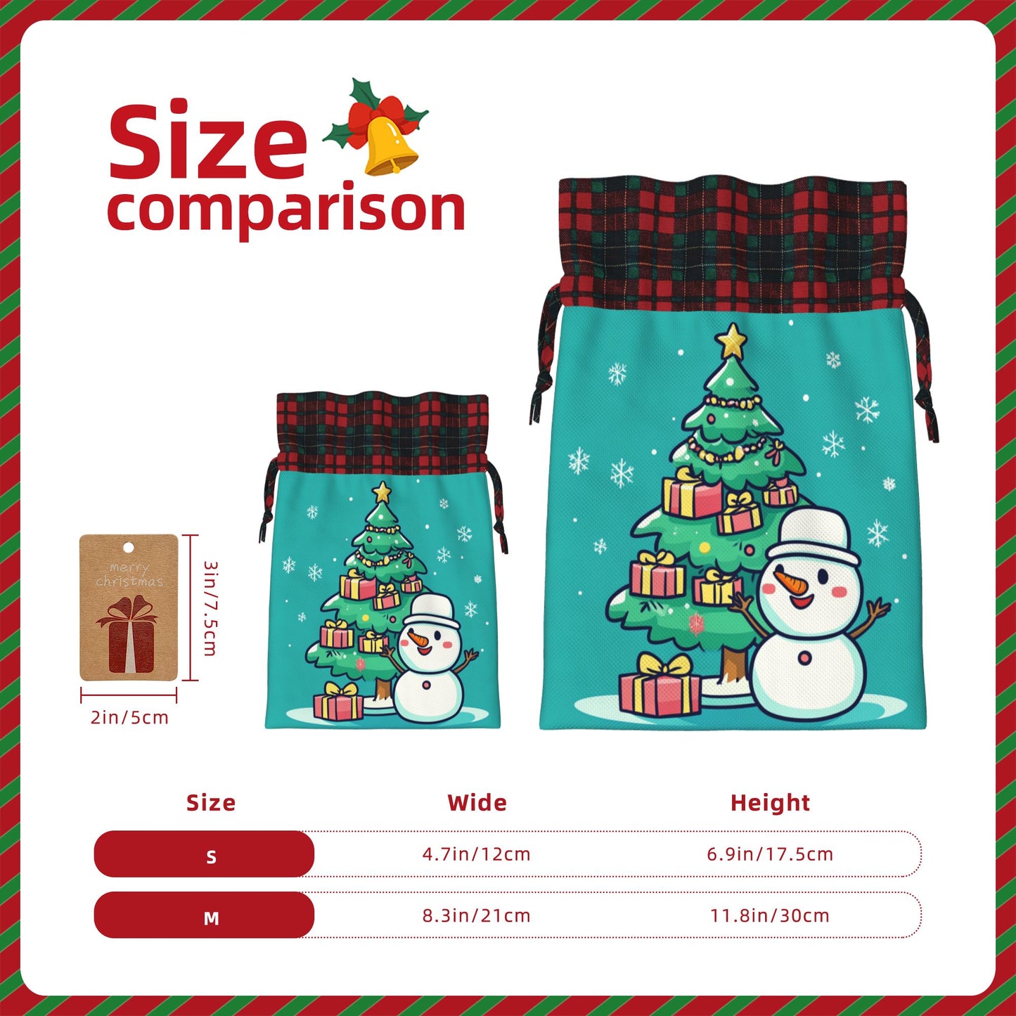 Christmas Snowman & Christmas Tree Burlap Drawstring Gift Bags - Adorable Holiday Wrapping Bags