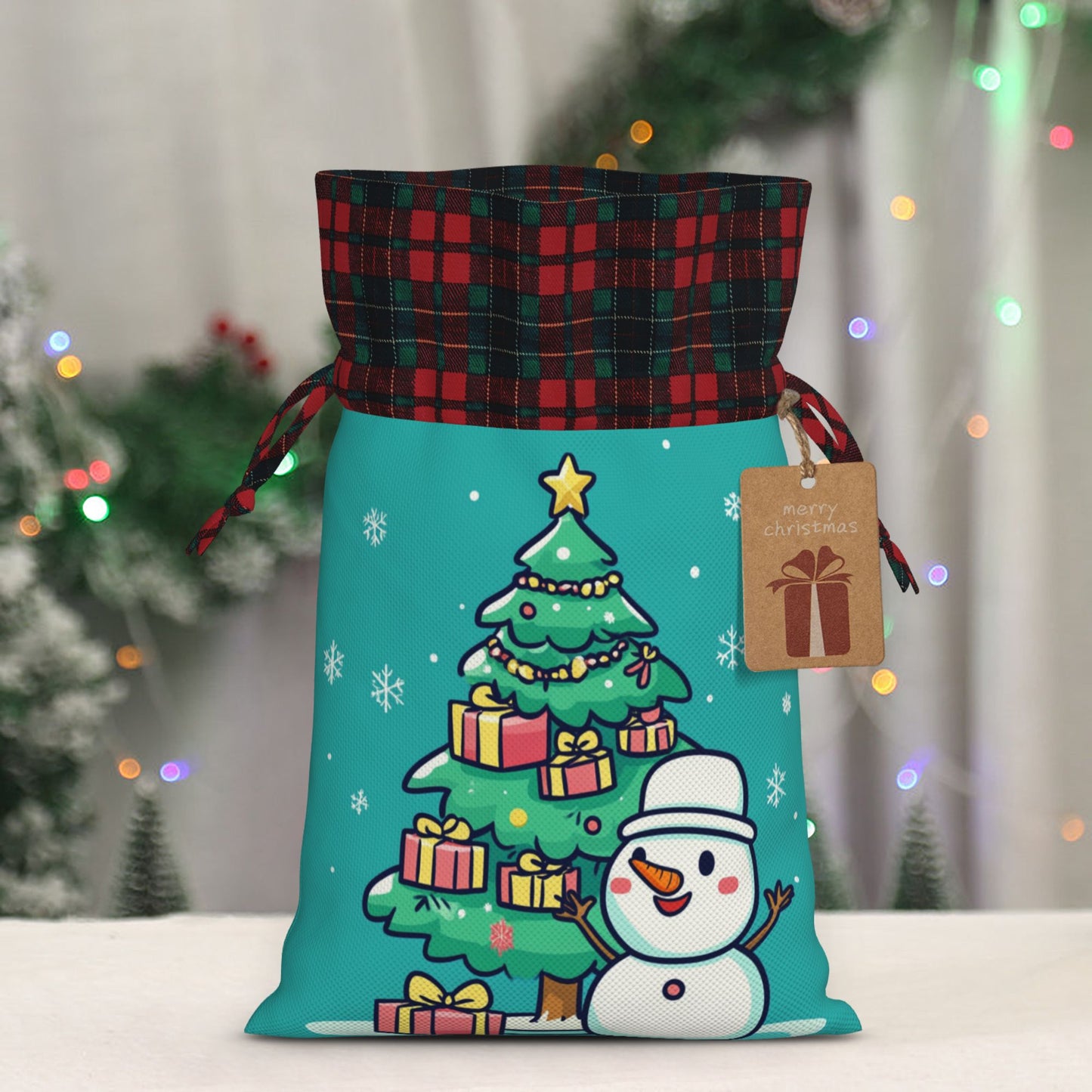 Christmas Snowman & Christmas Tree Burlap Drawstring Gift Bags - Adorable Holiday Wrapping Bags