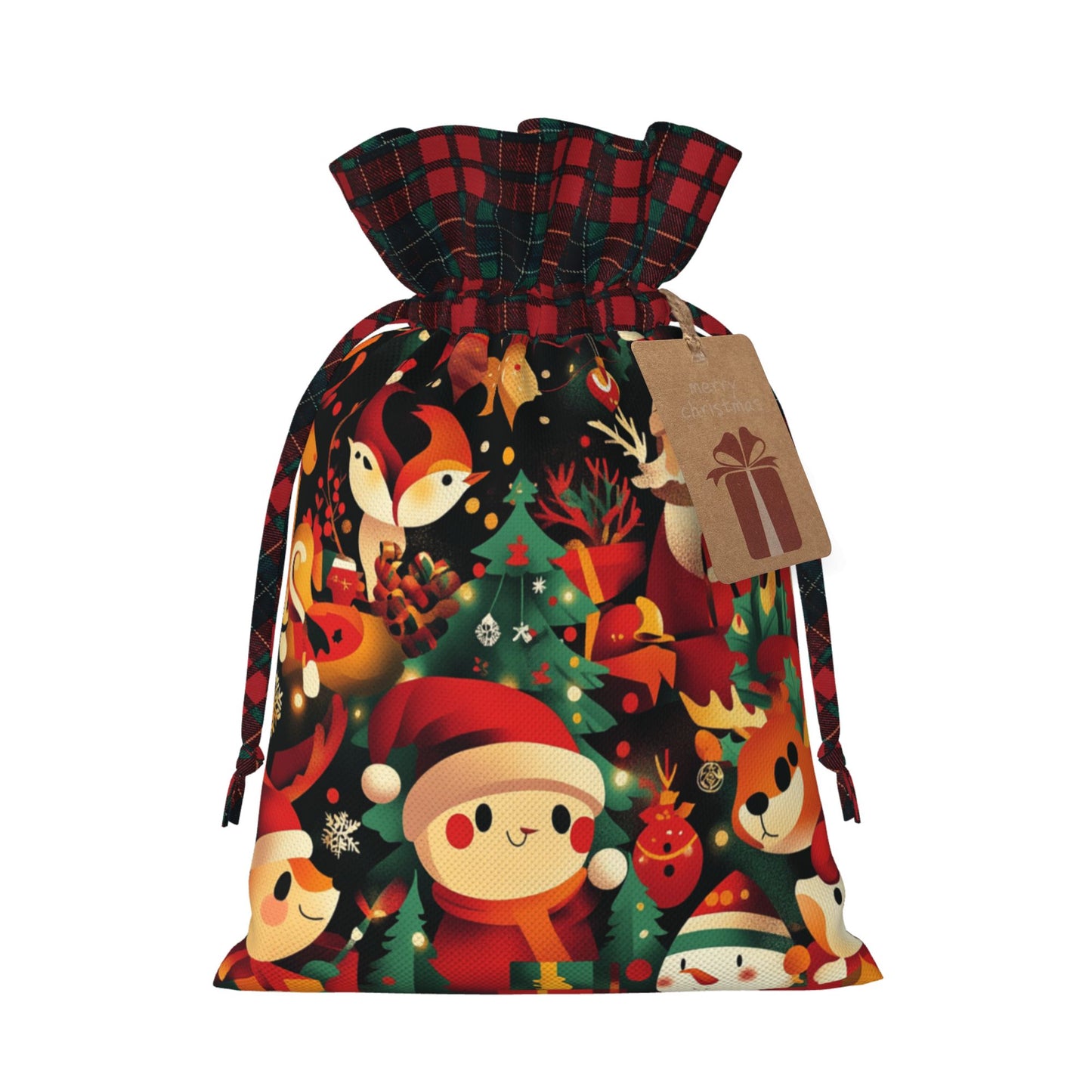 Christmas Animal Theme Burlap Drawstring Gift Bags - Festive Wrapping Pouches