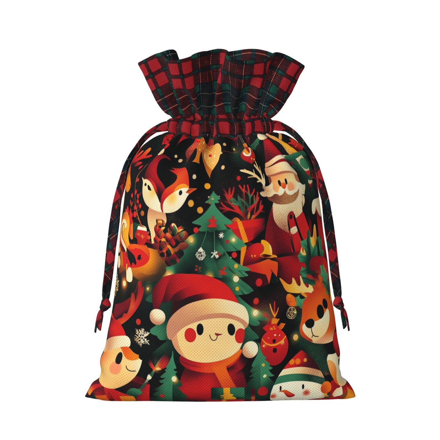 Christmas Animal Theme Burlap Drawstring Gift Bags - Festive Wrapping Pouches