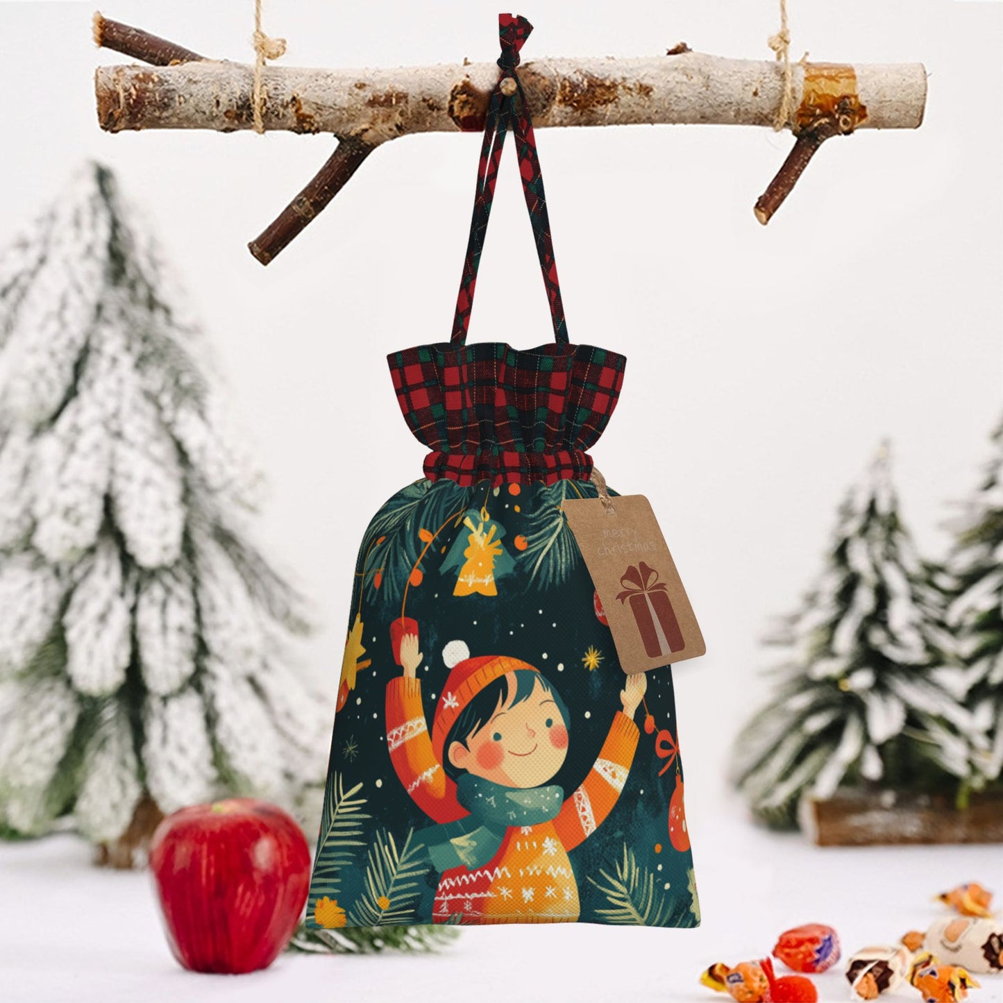 Holiday Decoration Kids Theme Burlap Drawstring Gift Bags - Creative Christmas Wrapping Bags